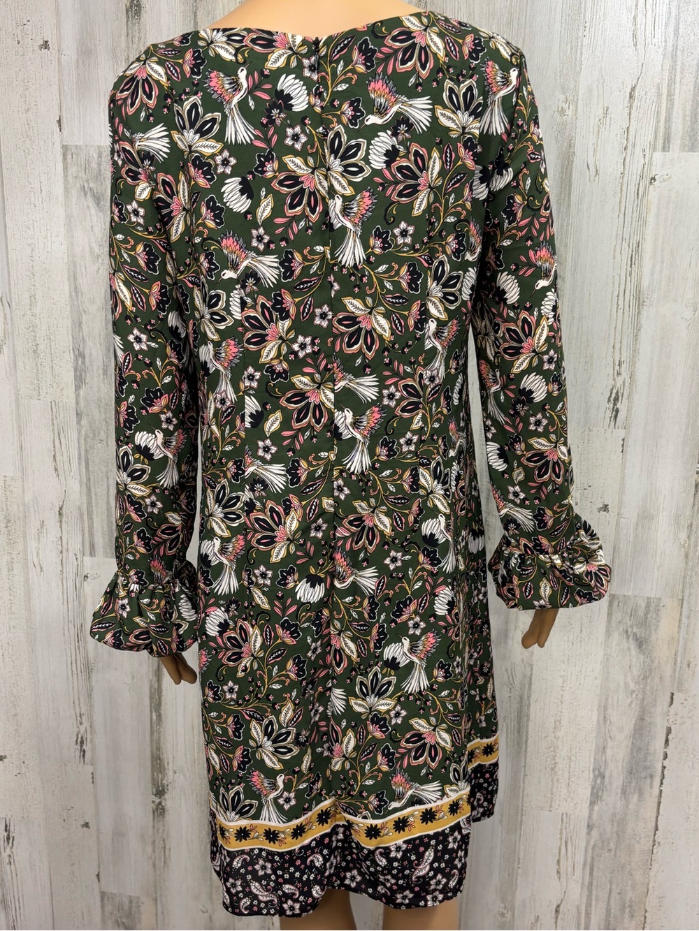 Laundry by Shelli Floral Olive Green Long Sleeve Shift Dress - Picture 6 of 10